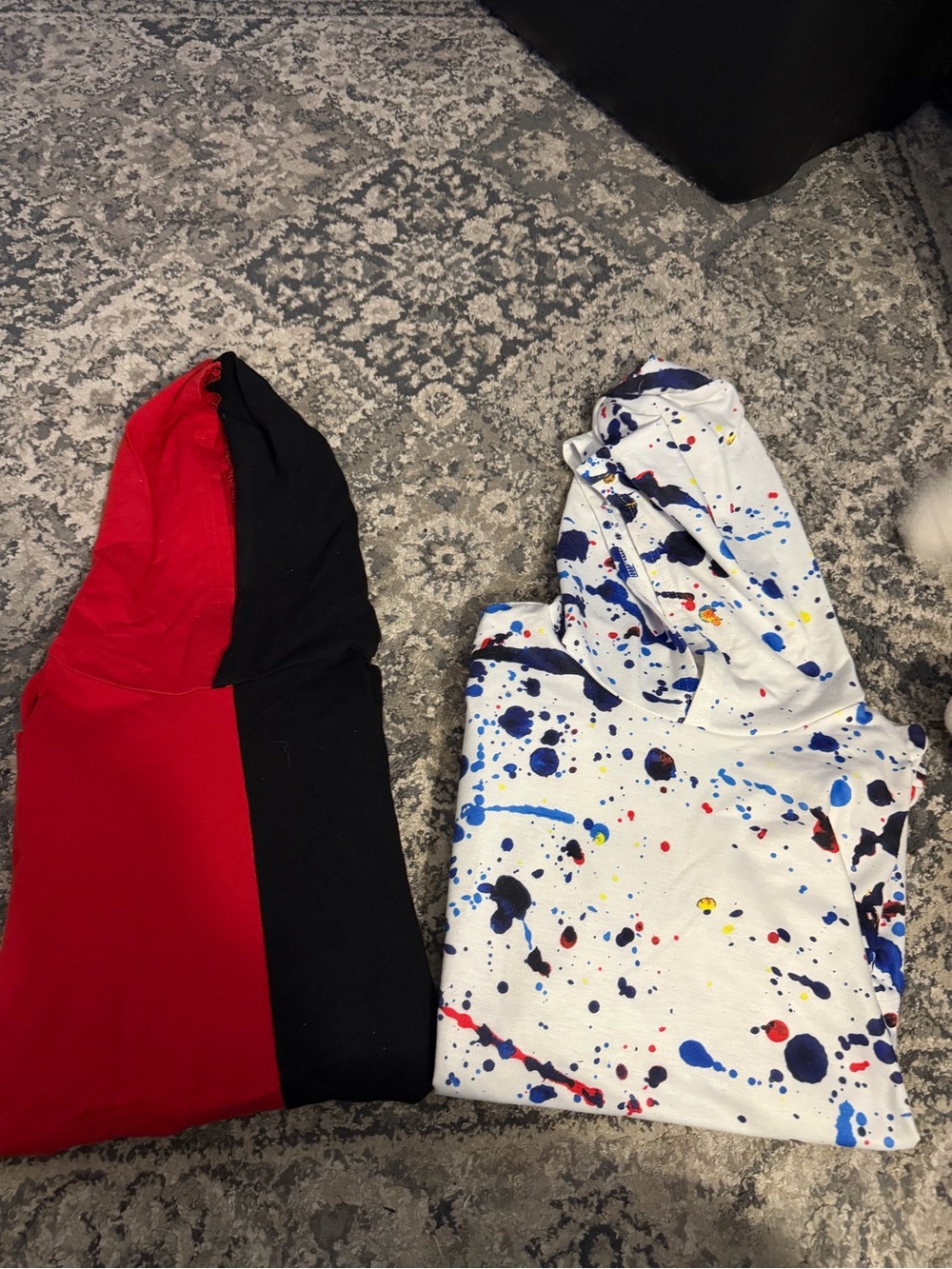 SHEIN Kids Red & Black Colorblock Hoodie and White Paint-Splash Hoodie